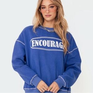 Edikted Blue “Encourage” Crewneck and Biker Short Set